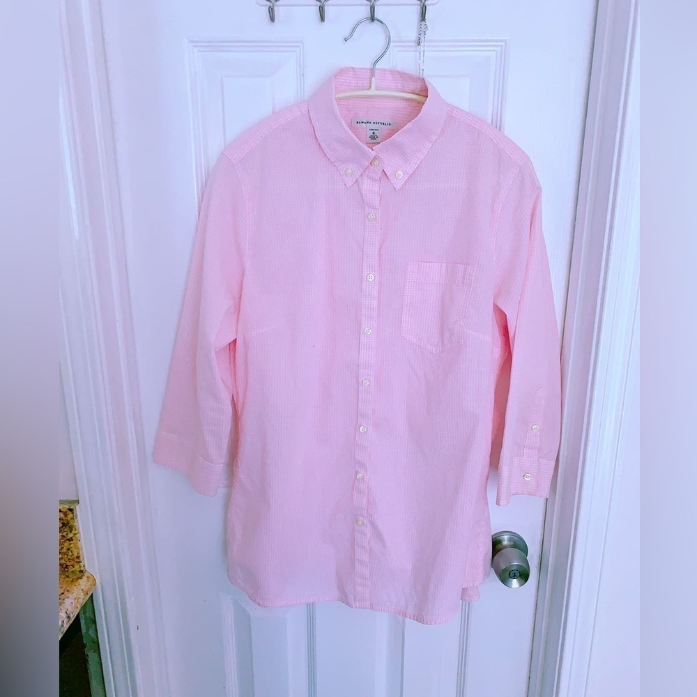 Banana Republic Cotton Button-Down Collared Shirt Pink 3/4 Sleeve SZ 6 - Picture 1 of 9